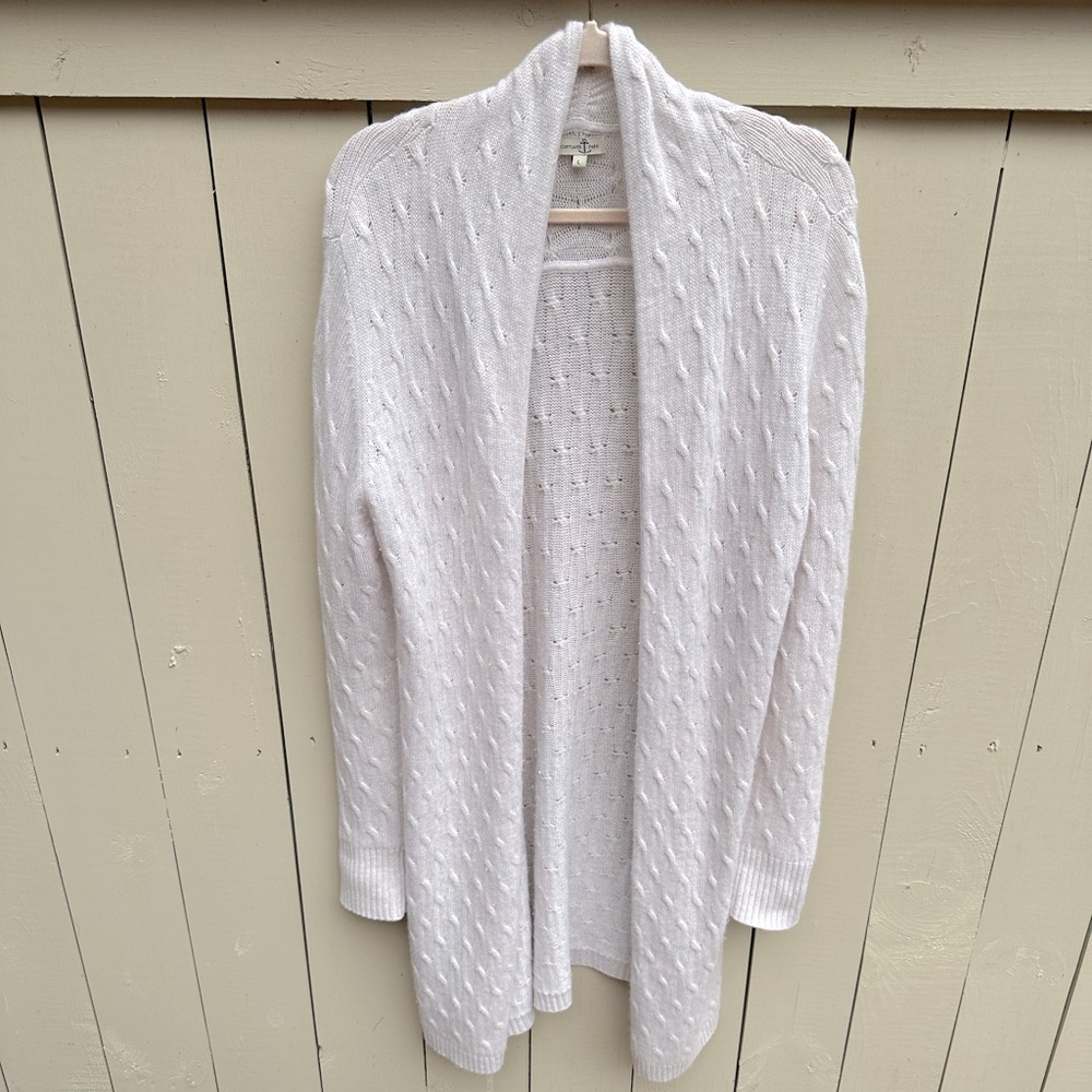 100% cashmere long cable knit duster cardigan sweater size L